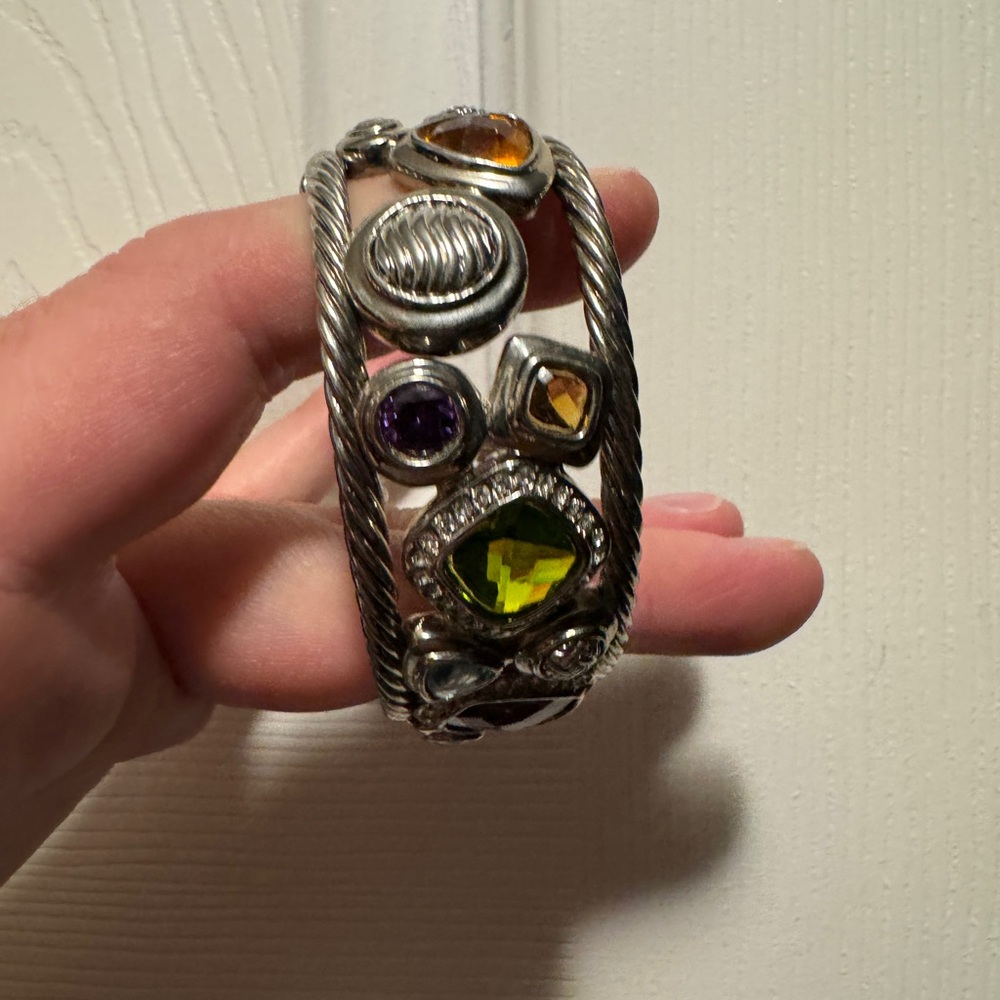 Silver Multi-Gemstone Bangle Bracelet